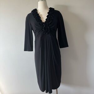 Joseph Ribkoff Black Ruffled V-Neck Midi Dress size 12